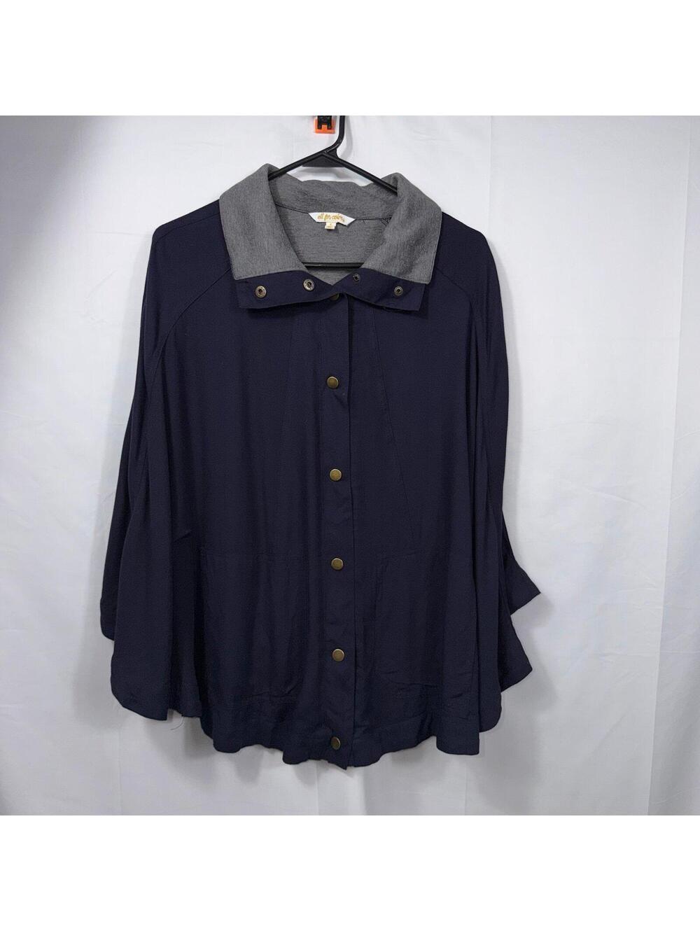 All For Color Navy Cape Style Snap Front Jacket Women’s Small